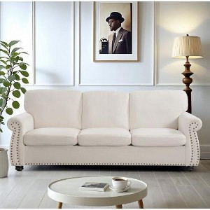CAVINAS Upholstered 2 Seater Couch, Soft Velvet Loveseat  with High-Density Foam, Loose Back Cushions & Solid Wood Turned Legs - 1 of 4