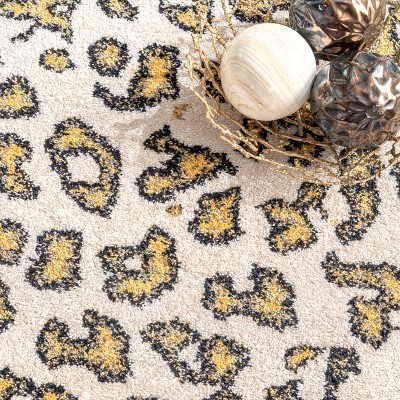 Handmade Tufted Leopard Print Beige Area Rug, 5' x 7'