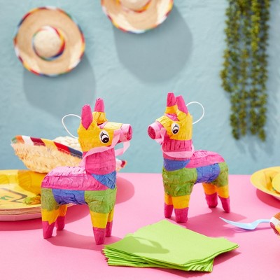 Mini Multicolor Tissue Paper Donkey Pinatas for Birthday Parties, 3 Pack