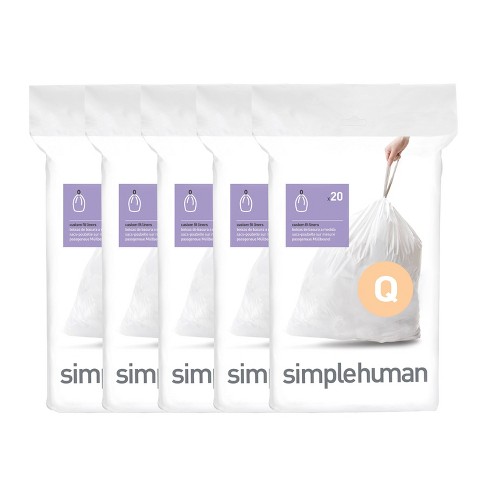 Simplehuman 50l-65l 100ct Code Q Custom Fit Trash Bags Liner White : Target