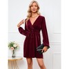 Women's Velvet Dress Wrap V Neck Pleated Waist Long Sleeve Casual Party Skater Dresses - 3 of 4