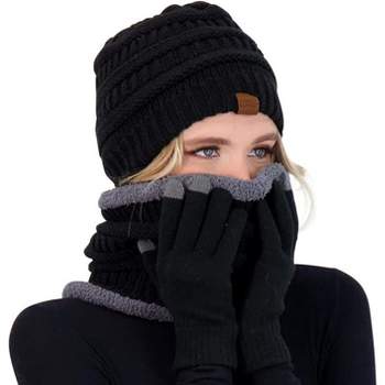 French Connection 3 Piece Beanie, Target - Scarf Set Gloves, In And Camel 