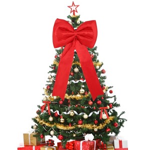 Orieon 25PCS Red Satin Christmas Tree Topper & Short Ribbon Bows Set, Wired Edge Long Tail Bows for Tree, Wreath, Garland, Gifts. - 1 of 4