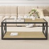 Industrial Modern Coffee Table - Half Tempered Glass & Rustic Wood MDF, X-Frame Design for Living Room & Bedroom - 3 of 4