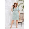 Women's Plus Size V Neck Smocked High Waist Wrap Swing Dresses Casual Loose Party Floral Mini Dress - 2 of 2