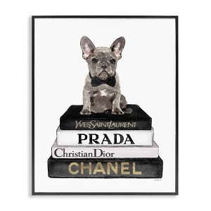 Stupell Industries French Bulldog Pet Fashion Apparel Bookstack Black Framed Giclee Art - 1 of 4