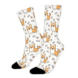 Cute Corgi Dog Pattern Women Printed Crew Socks Funny Funky Socks Soft Polyester Novelty Gifts for Artists Men - 1 of 1