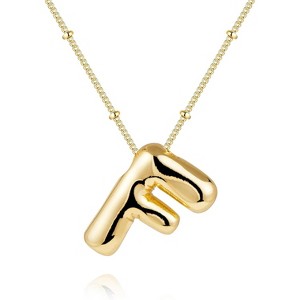 Chunky Balloon Initial Necklace 14K Gold Plated Non Tarnish Mom Gift gold-tone-F - 1 of 4