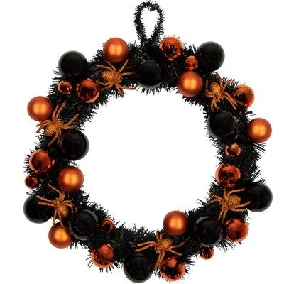 Northlight Spiders and Ornaments Halloween Wreath - 18" - Orange and Black - Unlit