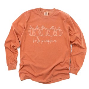 Simply Sage Market Hand Drawn Hello Pumpkin Garment Dyed Long Sleeve - 1 of 4