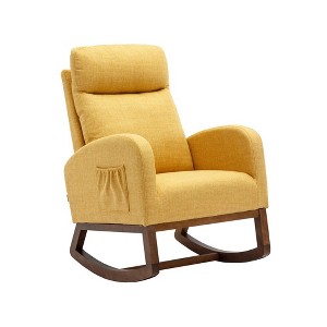High Backrest Glider Rocking Chairs with Solid Rubber Wood Base Armrest for Living Room Bedroom - 1 of 4