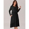 Seta T Women's Fall Long Sleeve Crewneck Pleated Tiered Swing Midi Dress with Pockets - 2 of 4