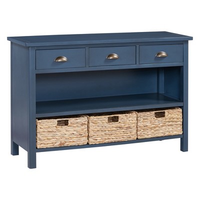 Dexmalle Farmhouse Console Table Entryway Sideboard with Drawers and Storage Baskets,Navy Blue