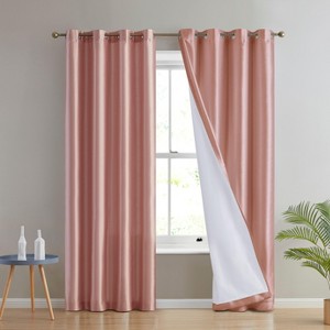 HLC.ME Jefferson Faux Silk Semi Sheer Light Filtering Microfiber Lined Grommet Lightweight Window Curtains, 2 Panels - 1 of 4
