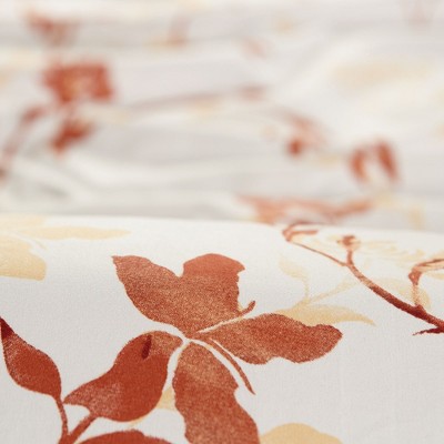 Twin Orange Floral Print Reversible Microfiber Duvet Cover Set