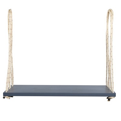 Outdoor Swing Chair with 2 Person Seating, Acacia Wood Hanging Chair Porch Swing Bench w/ Cushion, 2 Pillows & Hemp Ropes for Garden Backyard, White