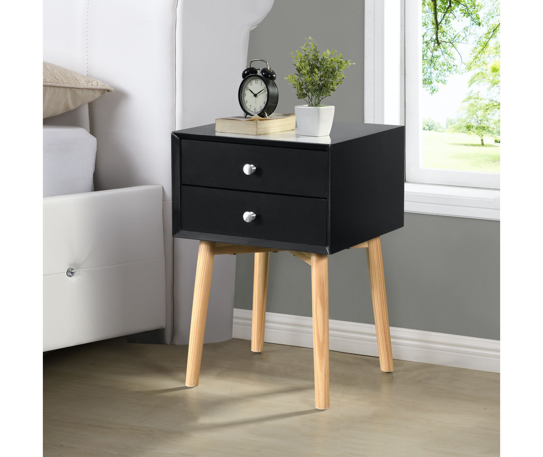 Tiramisubest Nightstand Drawer 2 Tier Storage Wood Side Table Compact Bedside Table with Storage Kids Bedroom