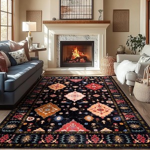 LOVEVOOK 5x7 ft Vintage Area Rugs for Living Room, Non-Slip Bedroom Floral Rug, Modern Oushak Carpet Machine Washable Rugs for Office Dining Room - 1 of 4