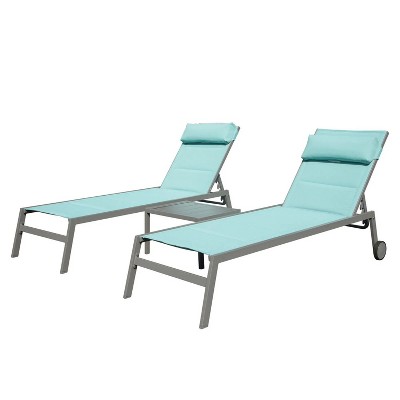 78.38'' Outdoor Patio Chaise Lounge Set of 3, Aluminum Pool Lounge Chairs with and Wheels