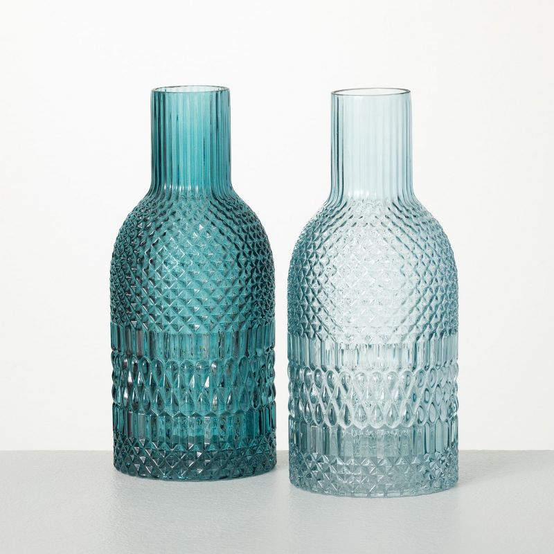 10"H Sullivans Turquoise Faceted Bottle Vases Set of 2, Blue, 1 of 6