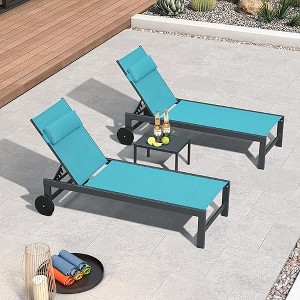 PURPLE LEAF Outdoor Lounge Chair Set Aluminum Patio Chaise Lounger with Side Table and Pillow for Outside Pool Beach Sunbathing Tanning Recliner - 1 of 4