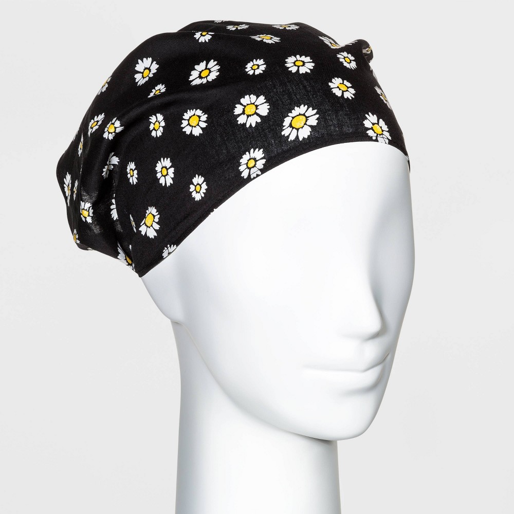 Daisy Printed Chiffon with Elastic Back Headscarf - Wild Fable Black