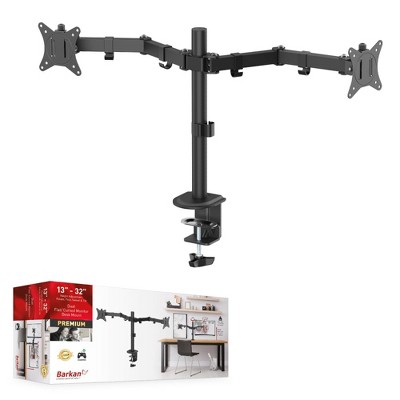 Barkan  13" - 32" Dual Flat / Curved Monitor Desk Mount, Full Motion  - Height Adjustment, Rotate, Fold, Swivel & Tilt