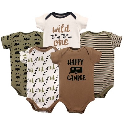 Luvable Friends Baby Boy Cotton Bodysuits 5pk, Happy Camper, 6-9 Months