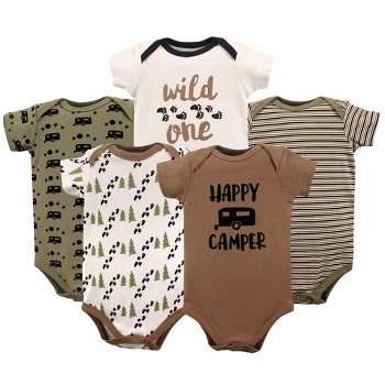 Luvable Friends Baby Boy Cotton Bodysuits 5pk, Happy Camper