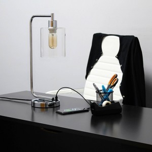 Modern Iron Desk Lamp with USB Port and Glass Shade - Lalia Home - 1 of 4