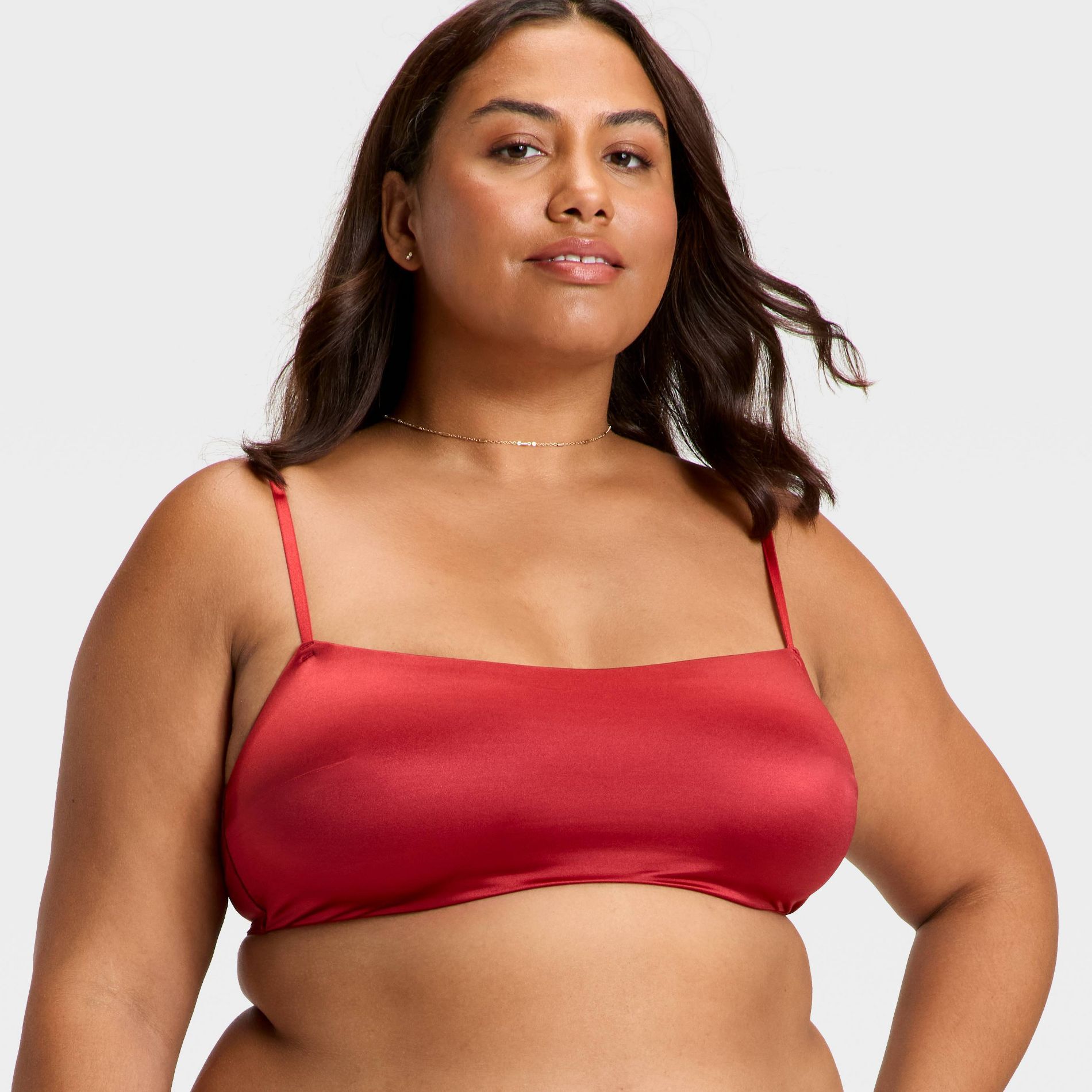 Women's Satin Unlined Scoop Bralette - Auden™ Red XXL