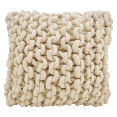 18"x18" Chunky Knit Square Throw Pillow Cream - Saro Lifestyle