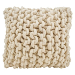 18"x18" Chunky Knit Square Throw Pillow Cream - Saro Lifestyle - 1 of 3