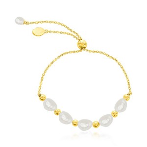 Bella Silver Sterling Silver, FWP & Bead Adjustable Bolo Bracelet - Gold Plated - Gold - 9 Inch - 1 of 2
