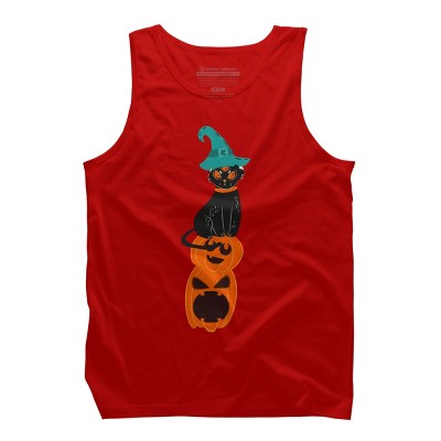 Men's Design By Humans Halloween Pumpkins and Witch Cat By famenxt Tank Top