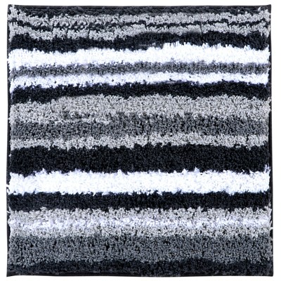 Graphite and White Striped Polyester Bath Rug Set