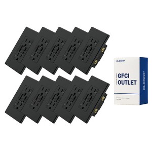 ELEGRP GFCI Outlet Self-Test, 15 Amp 125V Weather Resistant Duplex wall outlet, Wall Plate included, UL Listed, Matte Black 10PC - 1 of 1