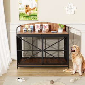 42'' Farmhouse Dog Crate Furniture with Metal Sliding Door - Maison Boucle - 1 of 4