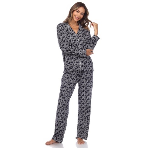 Women's Long Sleeve Heart Print Pajama Set Blue Small - White Mark : Target