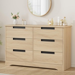 Garvee 6 Drawer Dresser, Modern Wooden Double Dresser with Embedded Handles, Storage Organizer Chest for Bedroom, Living Room, Nursery - 1 of 4