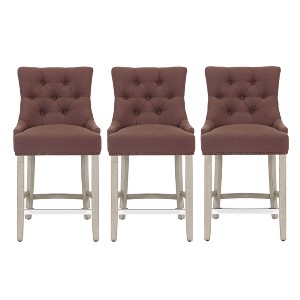 WestinTrends 24" Linen Tufted Buttons Upholstered Wingback Counter Stool (Set of 3) - 1 of 4