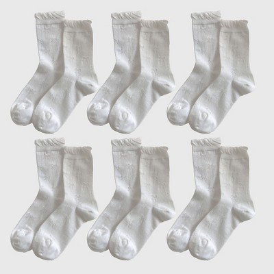 Alilang Women's Bow-Patterned Ruffle-Cuff Ankle Socks 6pk - White