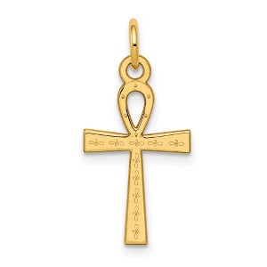 Black Bow Jewelry 14k Yellow Gold Laser Designed Ankh Cross Pendant - 1 of 4
