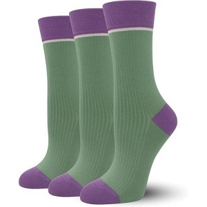 SERISIMPLE Women Viscose Bamboo Womens Crew Socks Dress Chic Colorblock Striped Design Socks 3 Pairs - 1 of 4