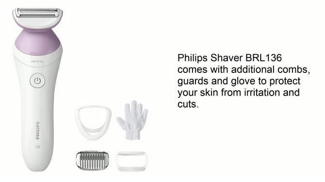 Philips Series 6000 Wet &#38; Dry Women&#39;s Rechargeable Electric Shaver - BRL136/00 - 4pc, 2 of 12, play video