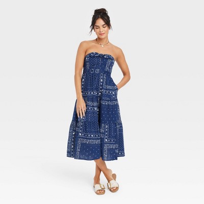 Women's Paisley Print Strapless Sundress - Universal Thread™ Blue XS