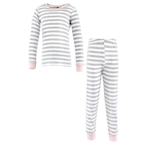 Hudson Baby Infant Girl Cotton Pajama Set, Gray Stripe Pink - image 1 of 4