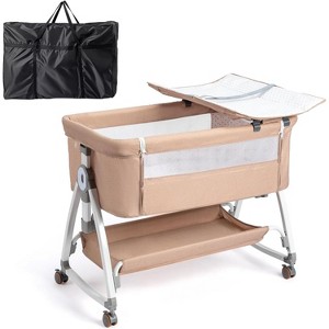 JOYMOR Baby Bassinet with Changing Table, Bedside Bassinet for Baby with Comfy Mattress and Wheels, 6 Height Adjustable Easy Folding - 1 of 4