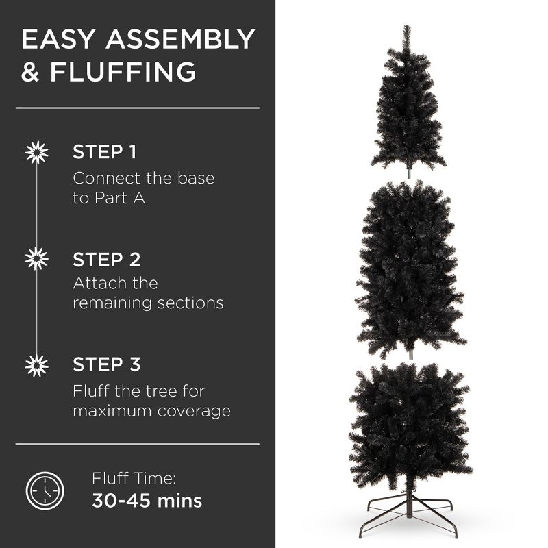 Best Choice Products Black Artificial Holiday Christmas Pencil Tree w/ Metal Base, 4 of 8