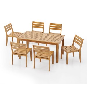 Christopher Knight Home Orchid 7 Pieces Outdoor Acacia Wood Expandable Dining Set with Umbrella Hole, Teak - 1 of 4